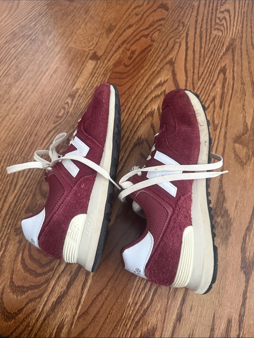 New Balance Maroon Suede Mesh Sneakers with White 'N' Accents - Picture 12 of 12